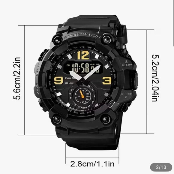 NEW - Digital Sports Watch,Dual Time Display LED Military Wrist Watch-BLACK/GOLD
